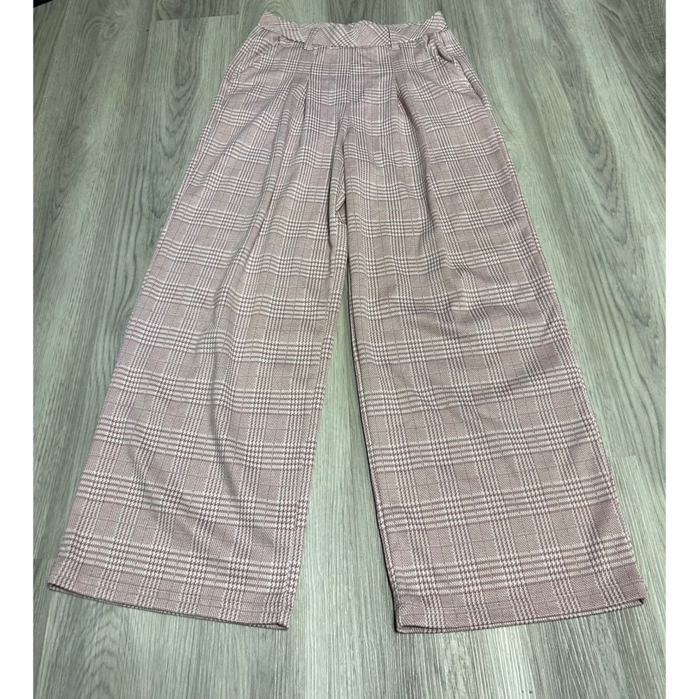 Halara Womens High Waisted Wide Leg Plaid Trousers Polyester M Mauve White Check